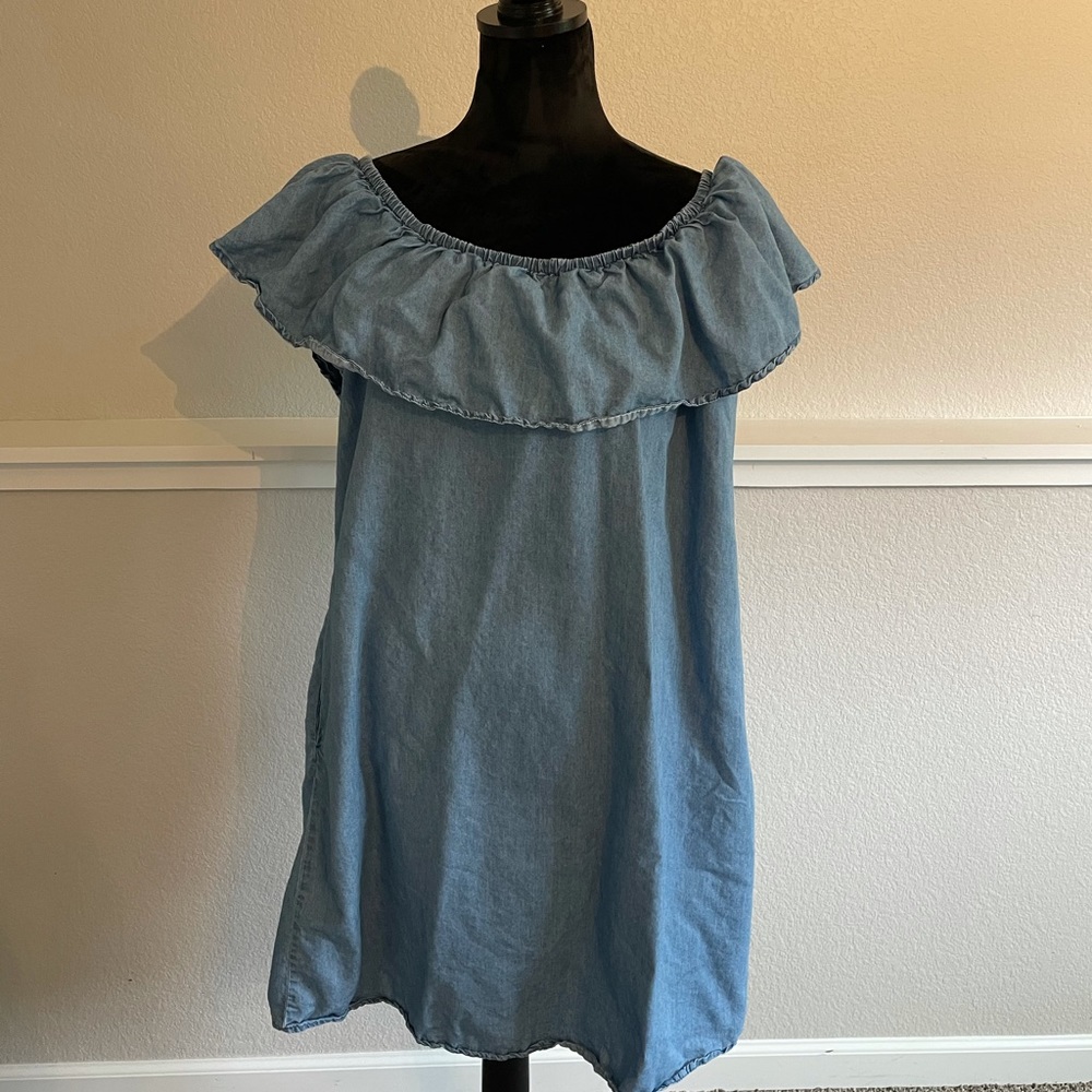 Passports Denim Off Shoulder Dress